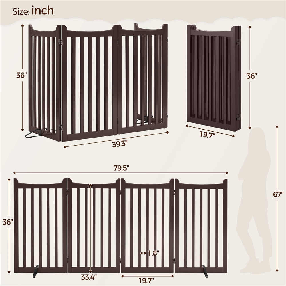 Yaheetech 36"H 4-Panel Wooden Foldable Pet Fence with Two Support Feet, Espresso