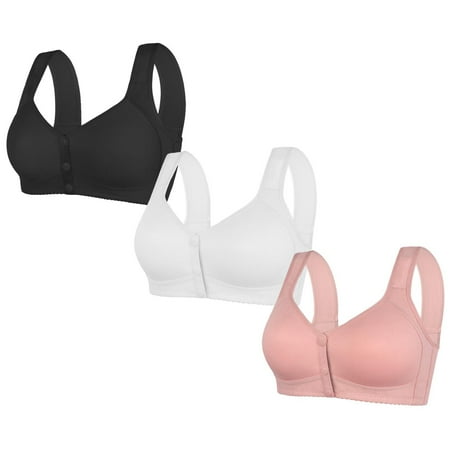 3PC Bras for Women Lace No Underwire Front Closure Comfort Wireless Full Coverage Push Up Yoga Workout Everyday Bra Pink 3 48 C