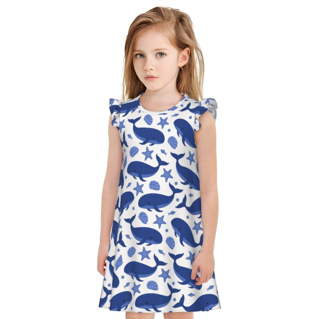 Balery Whale Camisón de princesa para niñas, pijama de algodón con mangas abullonadas, suave y bonito.-Small