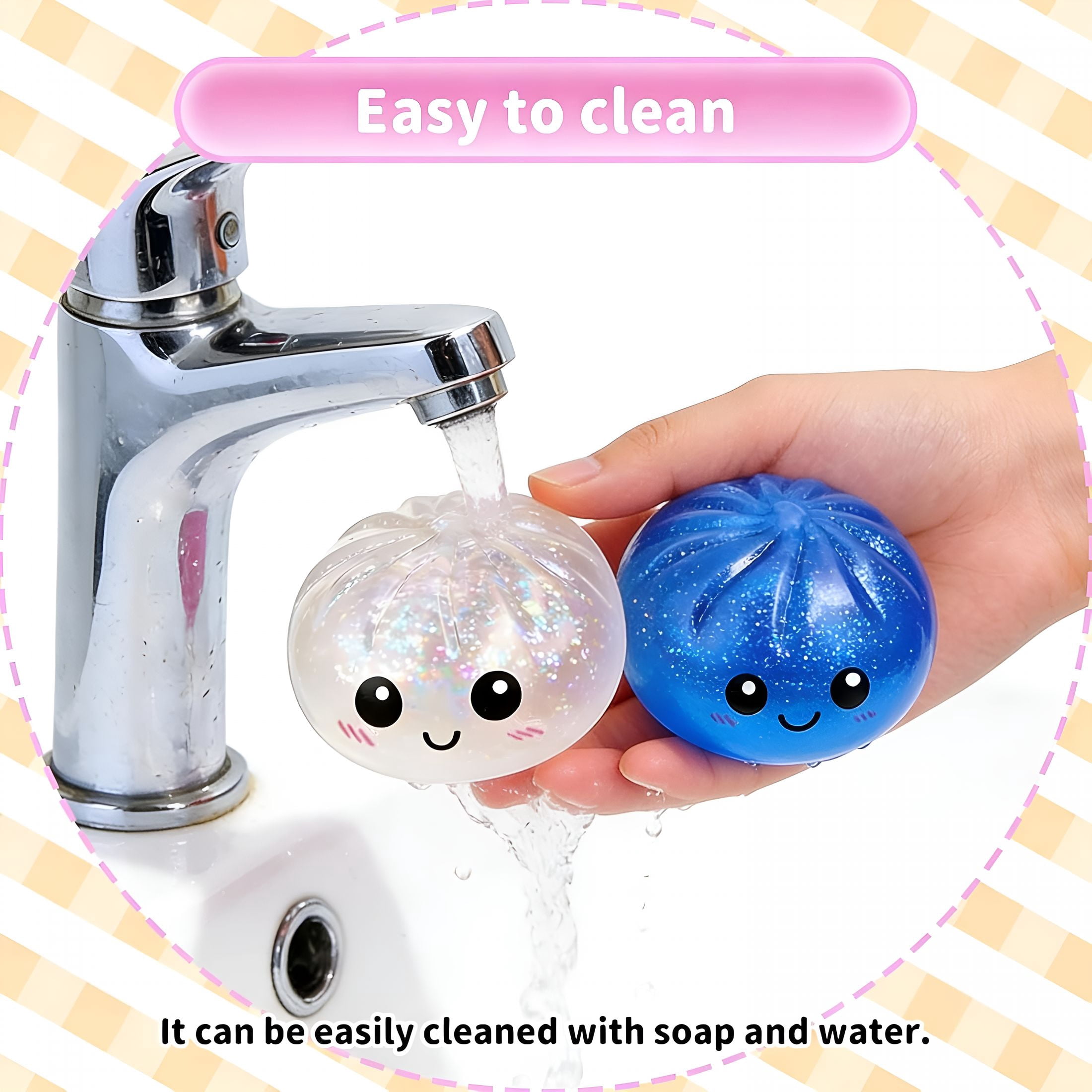 CYFW Glitter Dumpling Soft and Fluffy,New Bun Squeeze Stress Relief Ball with Steamer Box for Stress Relief (2 Pcs)