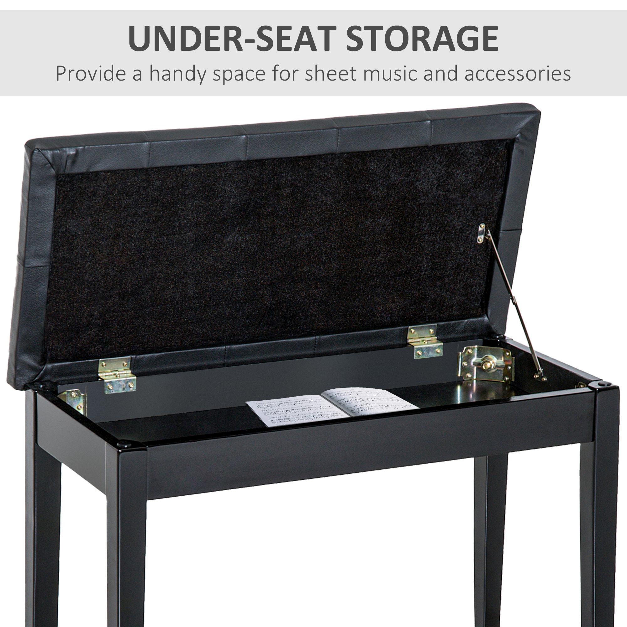 HOMCOM Padded Piano Bench with Storage Black photo 5