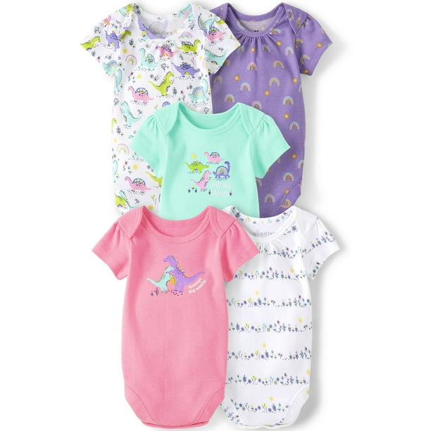 The Children's Place Baby Girl 5Pack Short Sleeve Bodysuits, Sizes