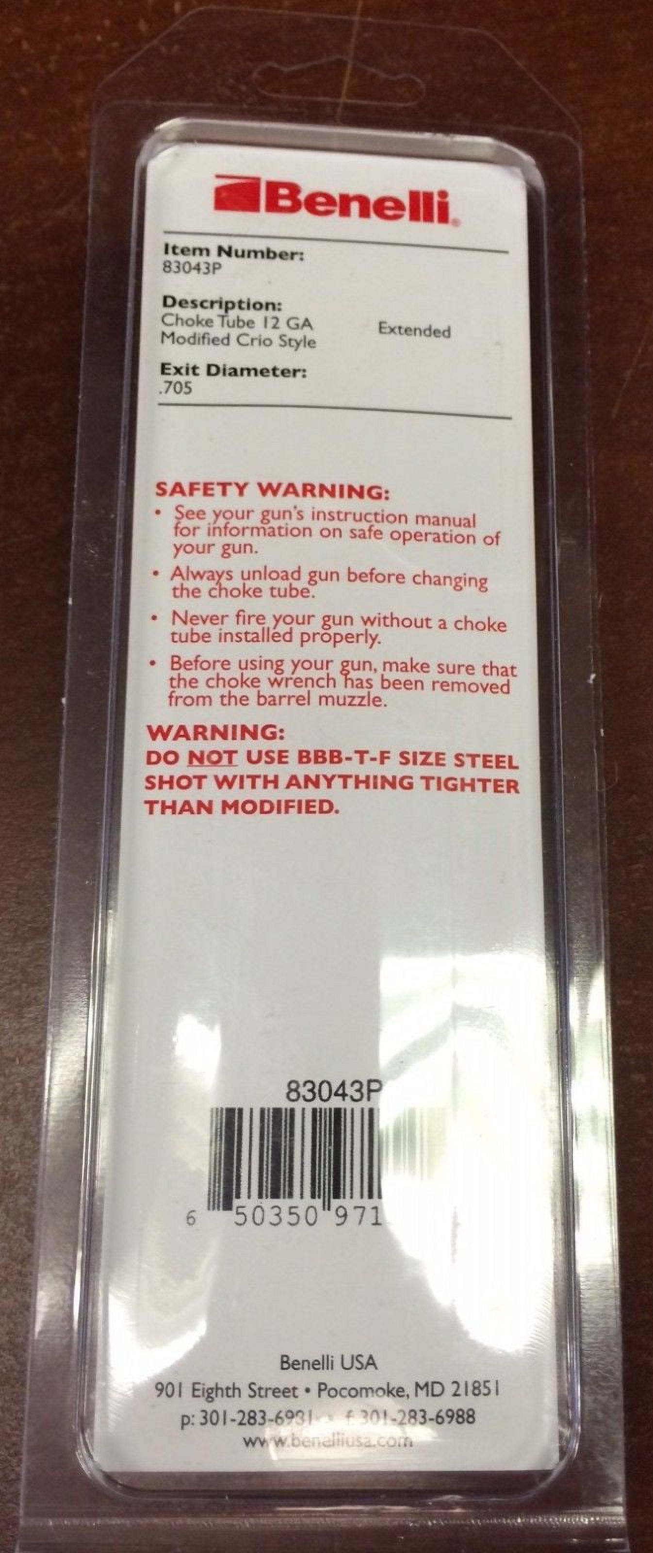 Benelli 12 Gauge Modified Crio Extended Stainless Steel Ported Choke Tube