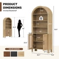 thumbnail image 4 of S-HOME Mid-Century Modern Arched Bookcase with Doors, 71" Tall Cabinet, 5 Adjustable Shelves Rattan Storage for Living Room, 4 of 10