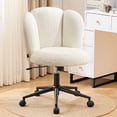 thumbnail image 3 of Furniliving Modern Upholstered Home Office Chair with Cloud Shaped Backrest, Cute Armless Vanity Chair, 360° Swivel Height Adjustable Desk Chair, Computer Task Chair for Bedroom, White, 3 of 11