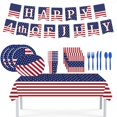 thumbnail image 1 of Graflsoa 24-Serve 170-Piece American Flag Themed Party Kit - Patriotic Disposable Tableware Set with Dinner & Dessert Plates, Cups, Napkins, Tablecloth, Banner for Independence Day, Memorial Day,, 1 of 7