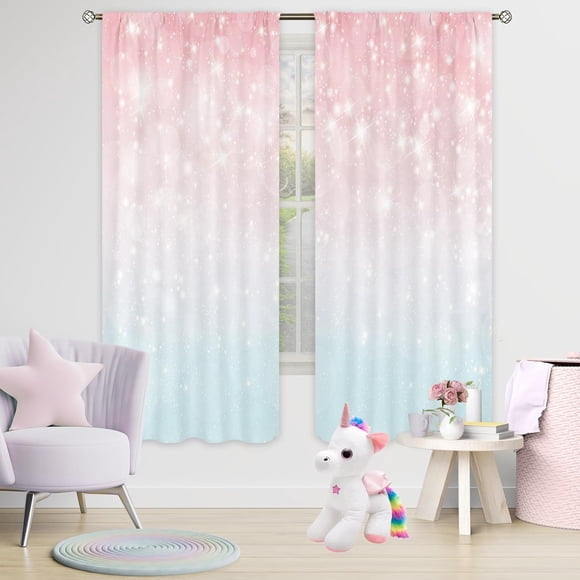 Rideaux Ombrés Rose 42l X 63h Pouces Poche pour Tringle Sarcelle Blush Déco de Chambre pour Bébés Filles Bleu Turquoise Pastel Non Scintillants pour Femmes Enfants Enfant Girly Princesse Rideaux de Fenêtre de Salon Tissu 2 Panneaux
