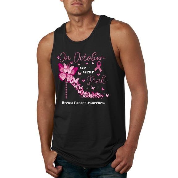 Wild Bobby In October We Wear Pink Diamond Heel Breast Cancer Awareness Men Tank Top, Black, Small