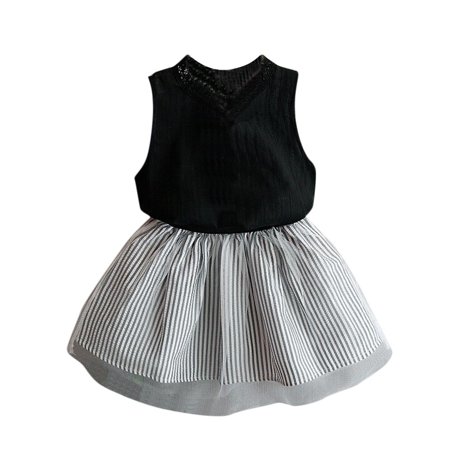

nsendm Baby Boy Set Sleeveless Clothing Kids Outfits Baby T-shirt+Stripe Set Blouse Volleyball Outfits for Teen Girls Black 120/13