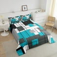 thumbnail image 3 of Geometric Square Down Comforter Twin Teal Grey Bedding Set Black Gray Turquoise Geometry Comforter Set Teen Adults Modern Abstract Lines Quilt Rustic Farmhouse Room Decor 1 Pillow Case, 3 of 6