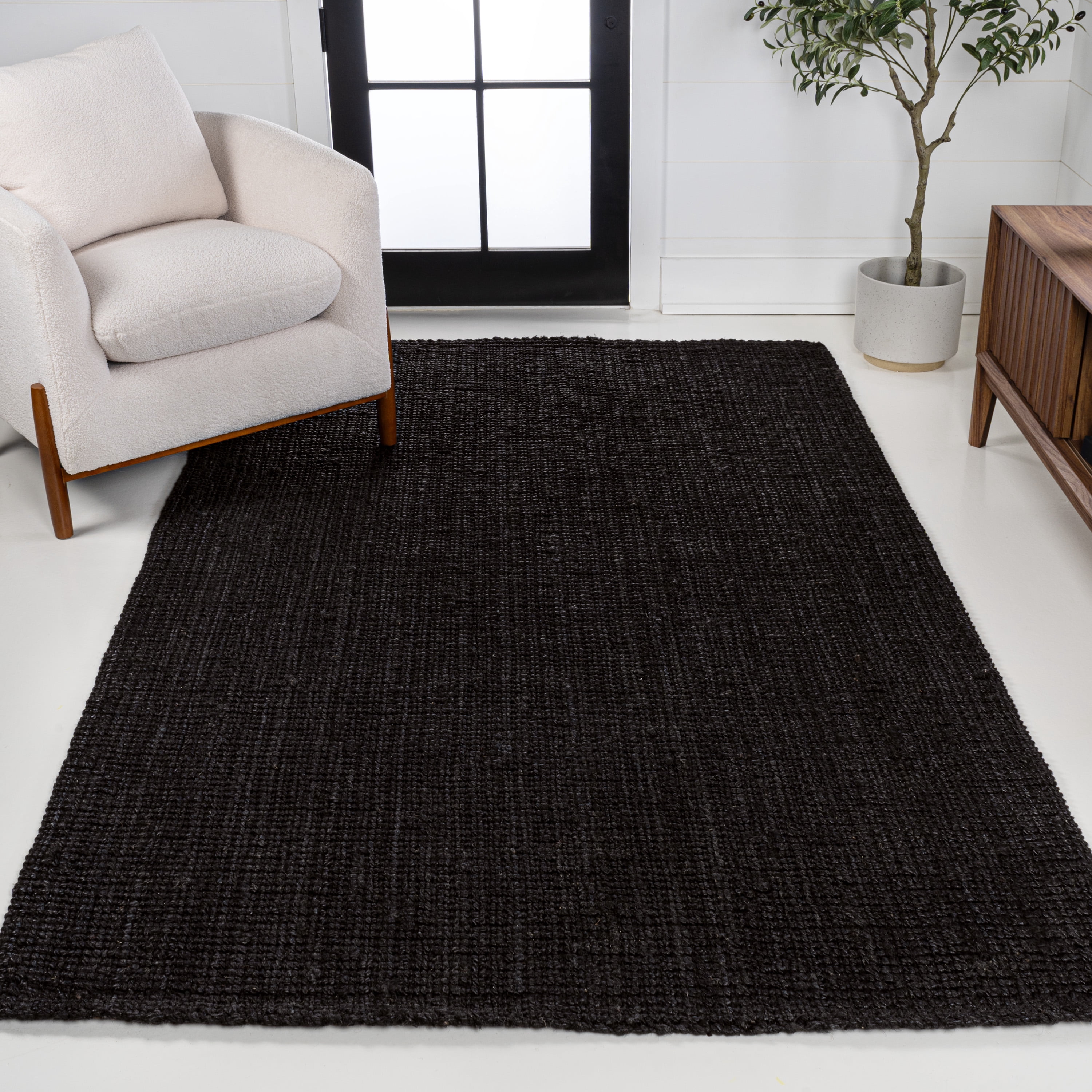 JONATHAN Y NATURAL FIBER 4 x 6 Area Rug, Pata Hand Woven Chunky Jute - Black, NRF102E-4