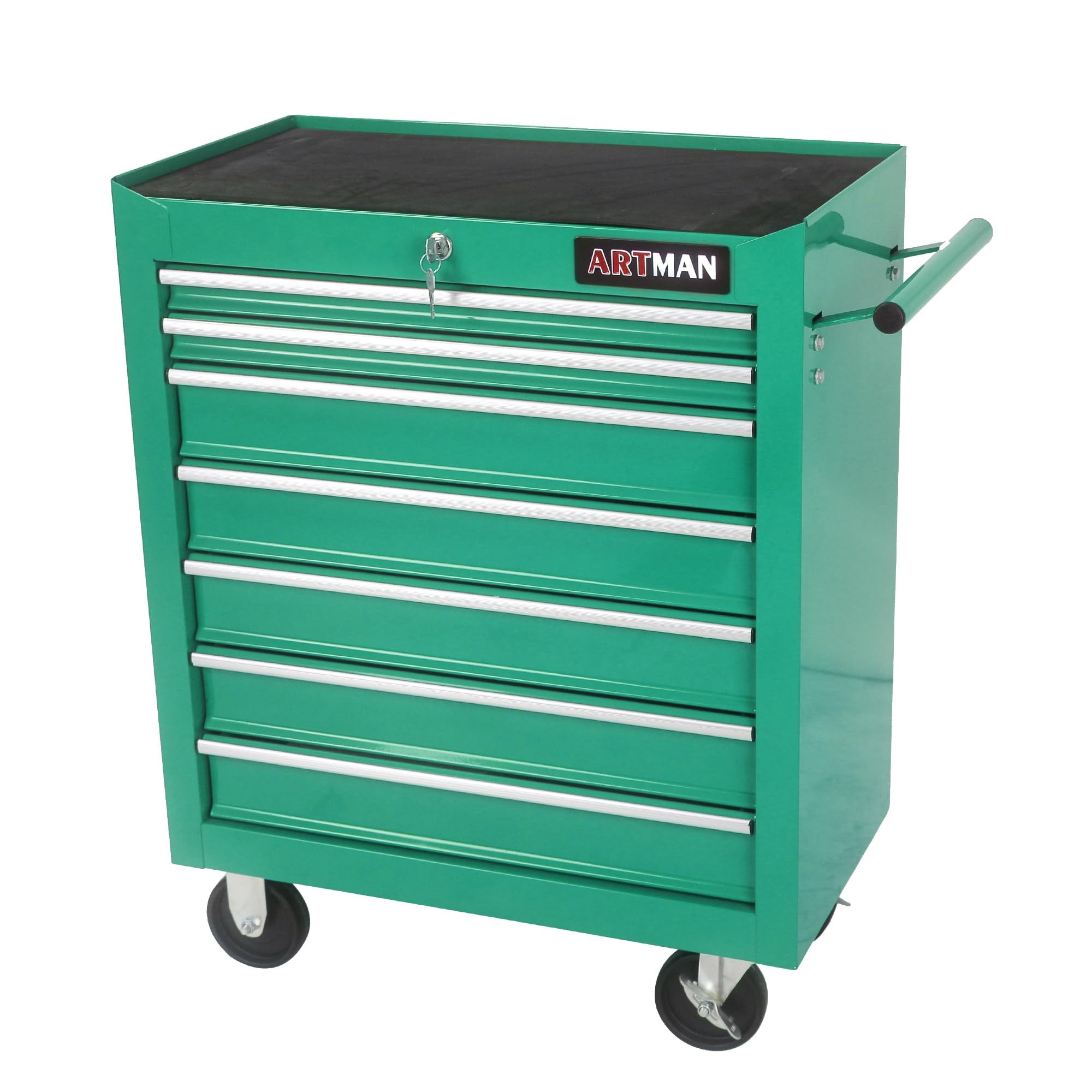 Aukfa Tool Chest, 24.5 in 7-Drawer Steel Rolling Tool Box on Wheels for Workshop Garage, Green