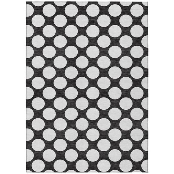 HomeRoots 595205 3 x 5 ft. Black & Ivory Polka Dot Washable Indoor & Outdoor Rectangle Area Rug