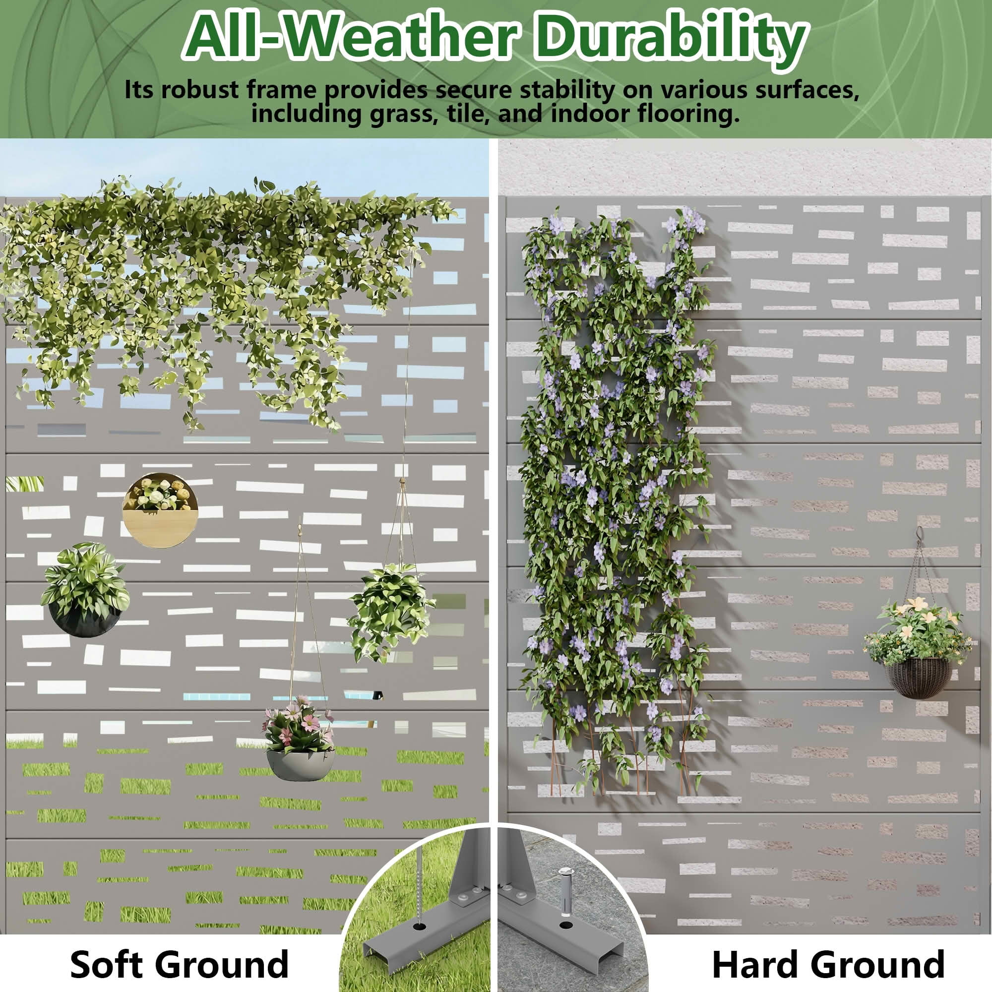 MAYEERTY 72X47" Metal Outdoor Gray Privacy Screen for Backyard & Garden, 6 Piece Set