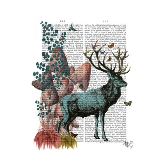Turquoise Deer in Mushroom Forest, Animals Unframed Art Print Wall Art by Fab Funky Sold by Art.Com