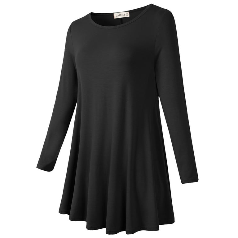 LARACE Plus Size Tunic Tops Long Sleeve Shirts for Women Swing Flowy Loose  Fit Clothes for Leggings Black 2X