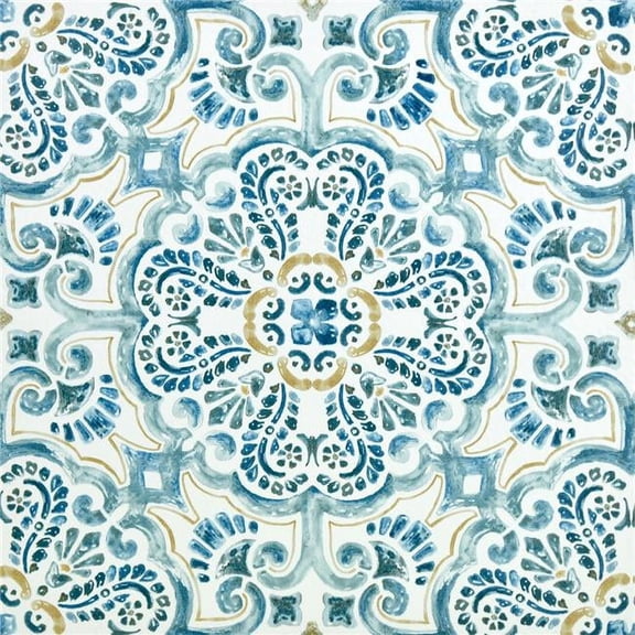 Fontaine Peel & Stick Floor Tiles - Blue, Tan & White