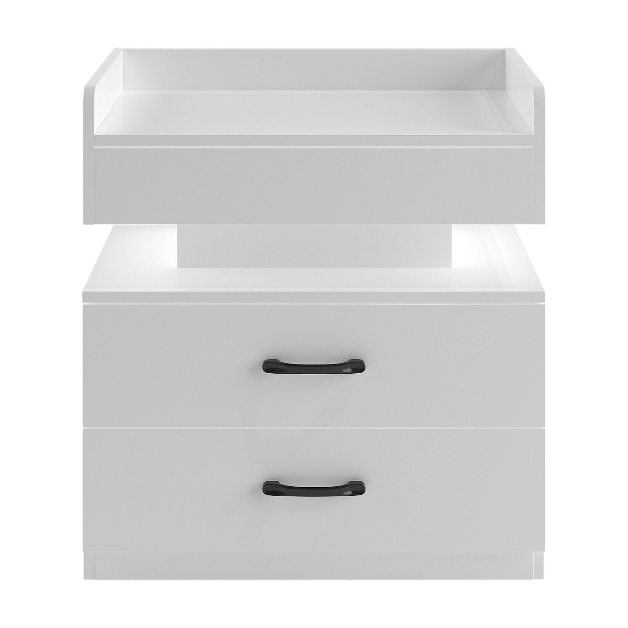 1 Set Nightstand with Adjustable LED Strip Light, 2-drawers, Large Storage Space, Suitable for Bedside Table, Coffee Table, Sofa Side Table or End Table for Study Desk