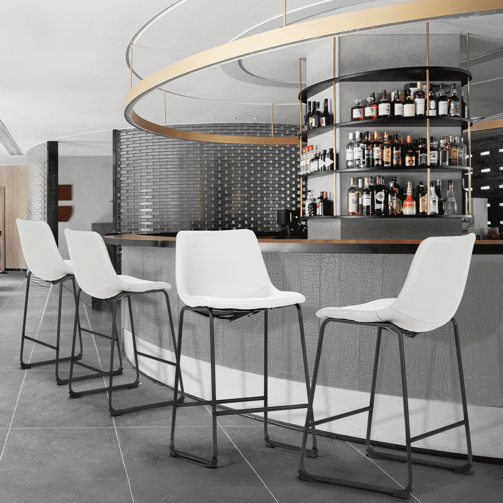 MoNiBloom PU Leather Barstools Set of 4, Modern Counter Height Bar Stools, Dining Pub Chairs with Padded Bucket Seat, White