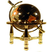 Unique Art 80-GT-BLACK-GOLD 6-Inch by Black Onyx Ocean Mini Table Top Gemstone World Globe with Gold Tripod