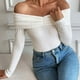 thumbnail image 5 of Blusa de trabajo,Top de punto acanalado con hombros descubiertos para mujer, manga larga, corte ajustado, tejido elástico de poliéster, ideal para fiestas informales, sopatenor, 5 of 7