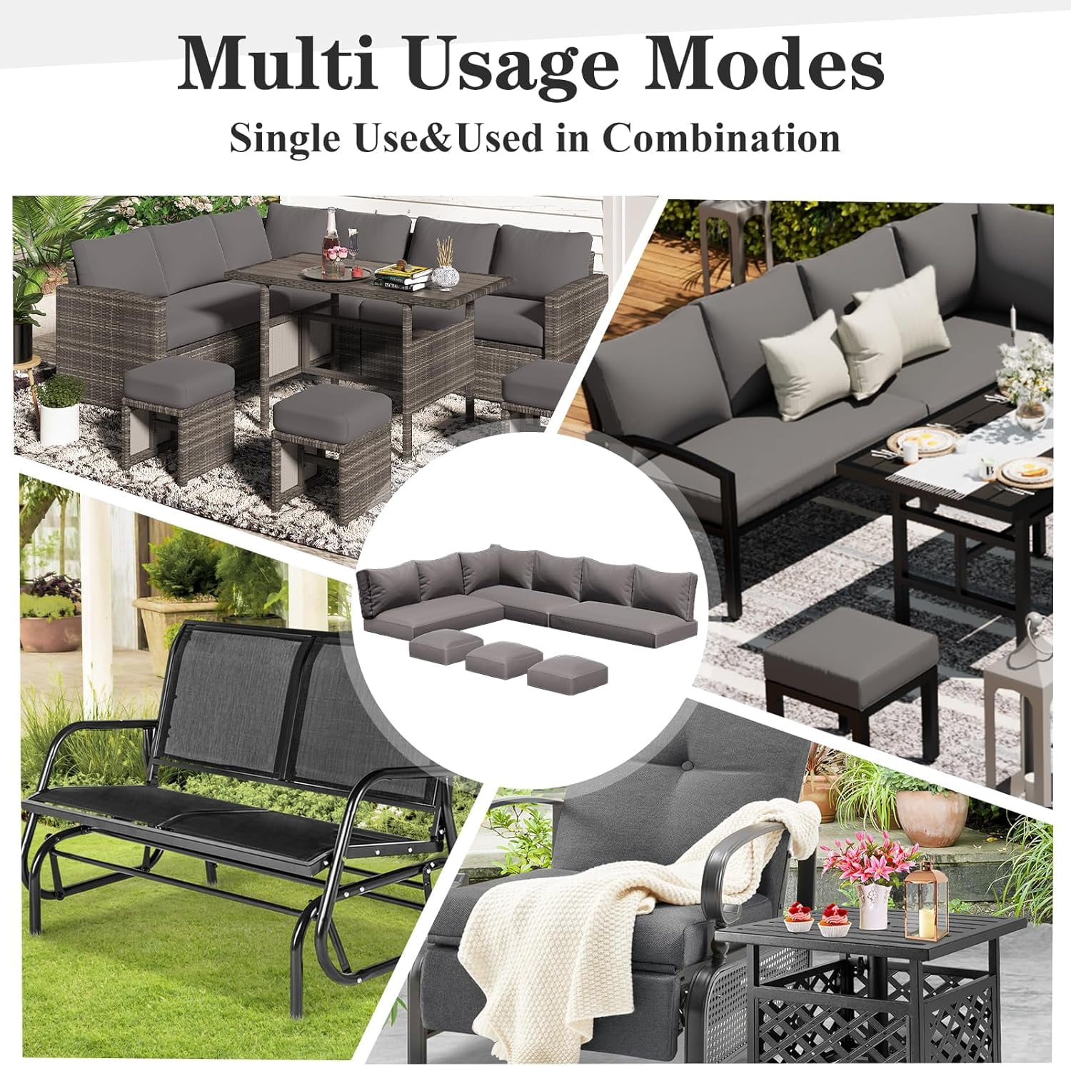 YODOLLA Outdoor Cushions, 4 inch Patio Cushions for Outdoor Furniture, Replacement Cushions Fits 7-Seats Sectional Rattan Conversation Set, Splashproof, Memory Foam Cushions and Covers (Dark Grey)