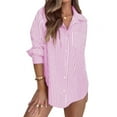 thumbnail image 3 of Striped Button Down Shirts for Women Dress Shirts Long Sleeve Casual Collared Office Work Shirt with Pocket Pink S Women's Shirt, 3 of 5