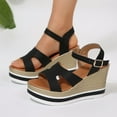 thumbnail image 7 of Womens Sandals Ladies Wide Fit Closed Toe Mid Heel Espadrille Wedge Sandals Strappy Party Shoes Wedding Ankle Strap Bridal Black 6.5, 7 of 7