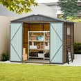 thumbnail image 2 of HighSound 6x8 FT Outdoor Storage Shed with Lockable Sliding Doors, Wood Heavy-Duty Metal Tool Shed, Waterproof and Anti-Corrosion, Air Vents for Garden, Backyard, Patio, and Lawn, 2 of 10