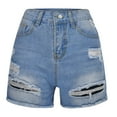 thumbnail image 7 of Puntoco Women's Ripped Mid Waisted Denim Shorts with Pockets Solid Shorts Pokets Hole Zipper Fringe Jeans Pants, 7 of 7