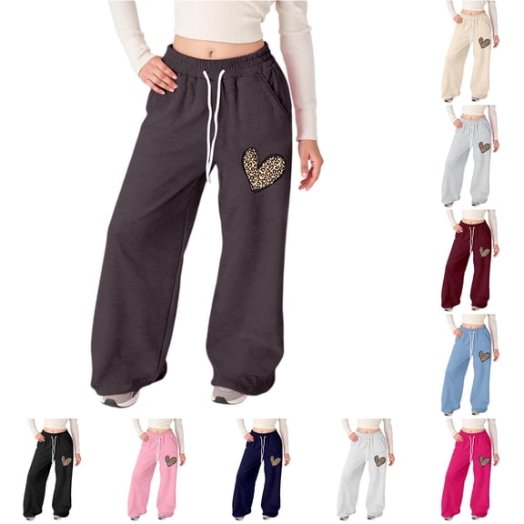 SONXAHE Tween Girl's Loose‑Fit Sweatpants Leopard‑Heart Printed Trousers