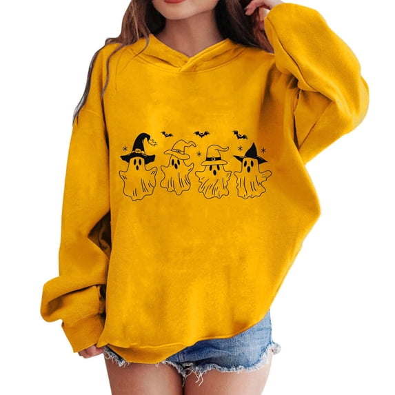 Hellosay Halloween Clothes for Teen Ghost Witch Holiday Tops Hooded Pullover Festival Tops Winter Happy Funny Streetwear