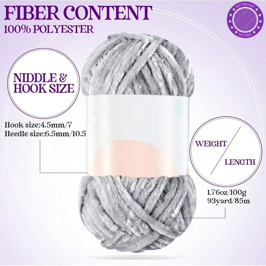 20 Skeins Soft Chenille Yarn Veet Blanket Yarn for Crocheting Hand Knitting Weaving DIY Craft 10 Colors 93 Yards Each Vivid Color