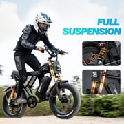 Peak 1500W Electric Bike for Adults,48V 25Ah Max 90 Miles APP & Anti-Theft Electric Bicycle,20’’ Fat Tire,Full Suspension E-Mountain Bike