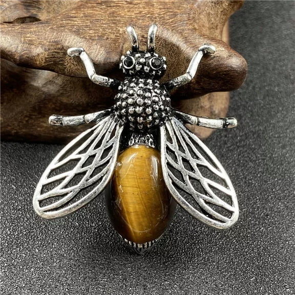 HOOUN 10pcs Tiger Eye Lovely Crystal Bee Honeybee Pendant Chain Necklace Pin