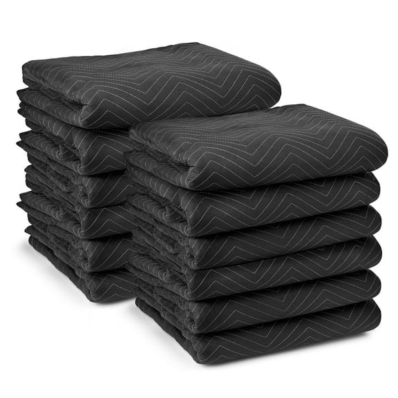 12 Moving & Packing Blankets - Pro Economy - 80" x 72" (35 lb/dz weight) - Quilted Shipping Furniture Pads Black