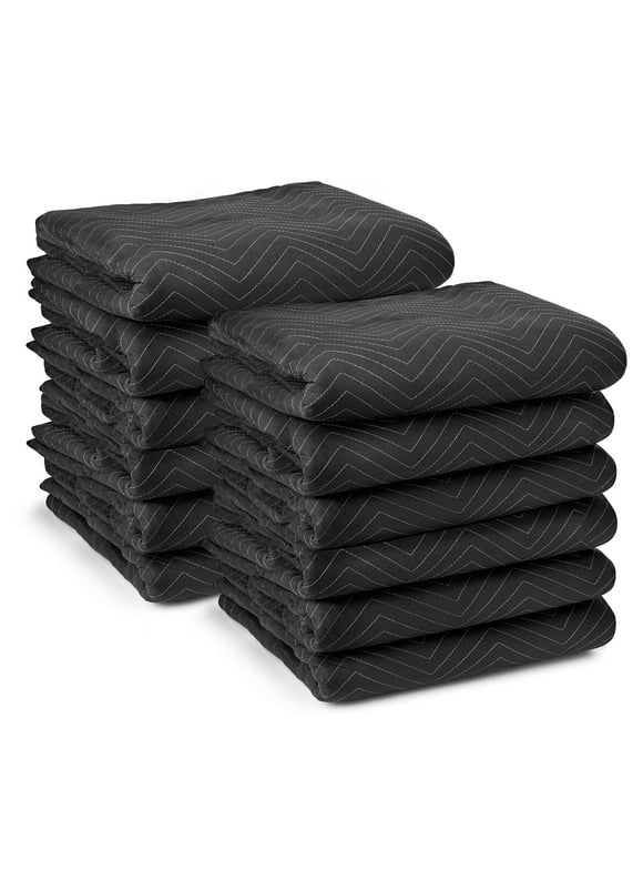 12 Moving & Packing Blankets - Pro Economy - 80" x 72" (35 lb/dz weight) - Quilted Shipping Furniture Pads Black