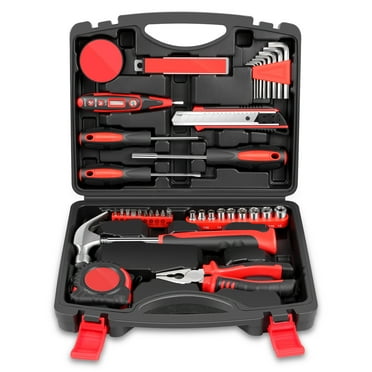 46 Pcs Portable Hand Tool Set Electronic Repair Precision Screwdriver Voltage Tester Hammer Plier DIY Kit Red