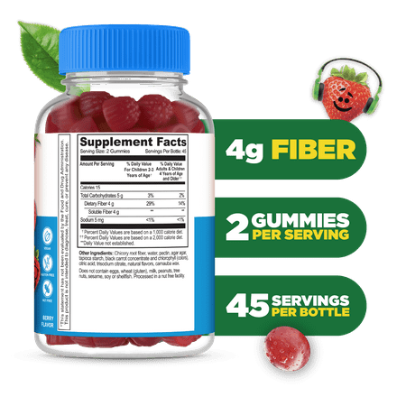 Lifeable Sugar Free Prebiotic Fiber for Kids - 4g - 90 Gummies