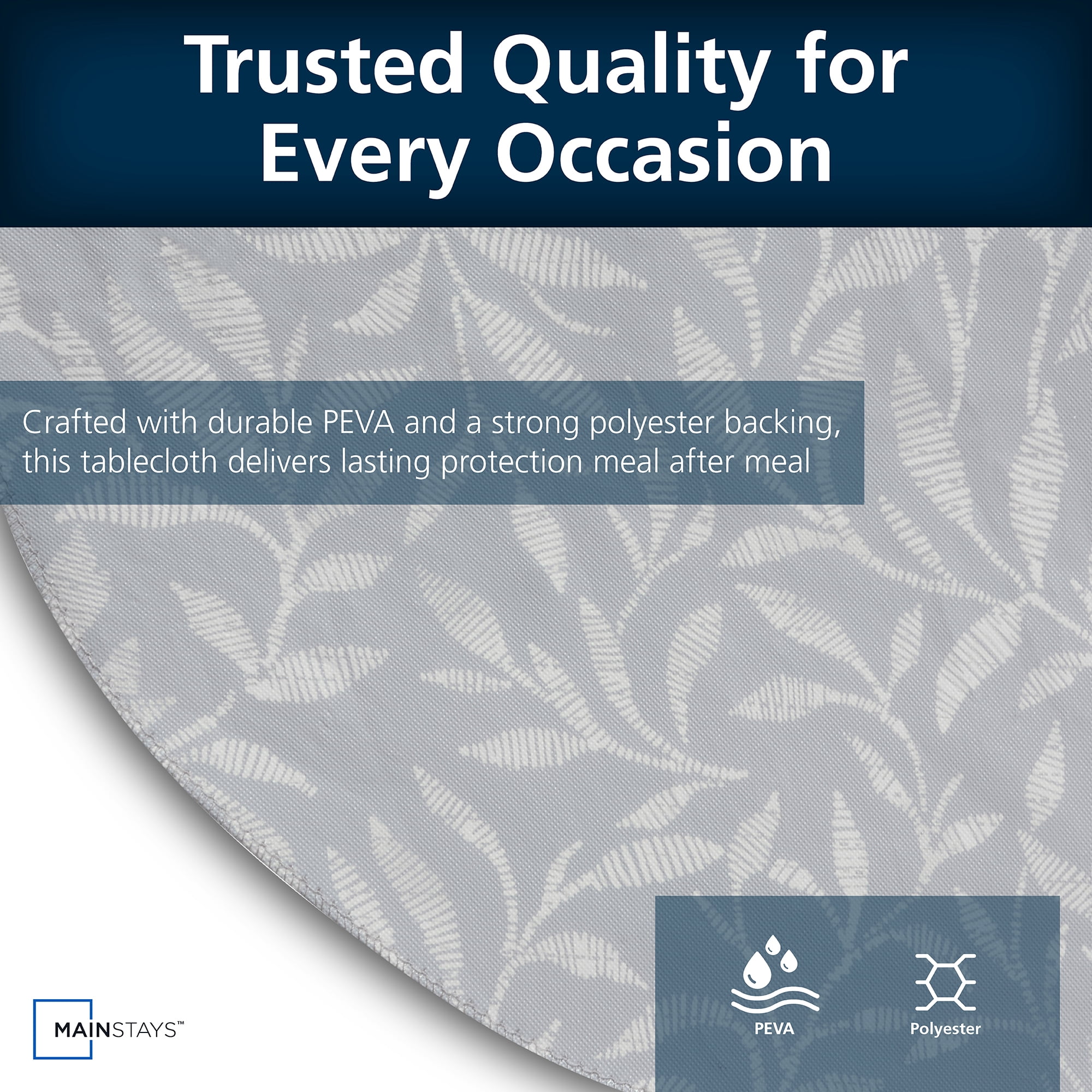 Mainstays PEVA Everyday, Indoor & Outdoor Tablecloth 70" Round, Grey Leaf