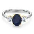 thumbnail image 3 of Gem Stone King 925 Silver and 10K Yellow Gold Blue Sapphire and White Moissanite Engagement Ring for Women | 2.26 Cttw | Oval 8X6MM | Gemstone September Birthstone | Size 9, 3 of 7