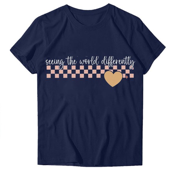 WREESH Women's Trendy Summer Tops Round Neck Short Sleeve T-Shirts with Graphic Print Blue