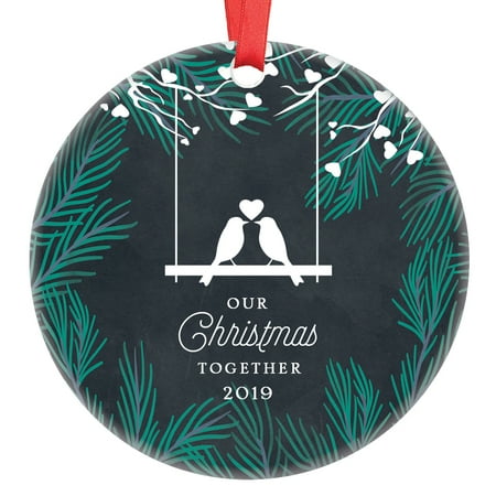 Christmas Gifts For Your Girlfriend Our Christmas Together 2019, Love Birds Couple Porcelain Ornament, Boyfriend Girlfriend Ornament, 3
