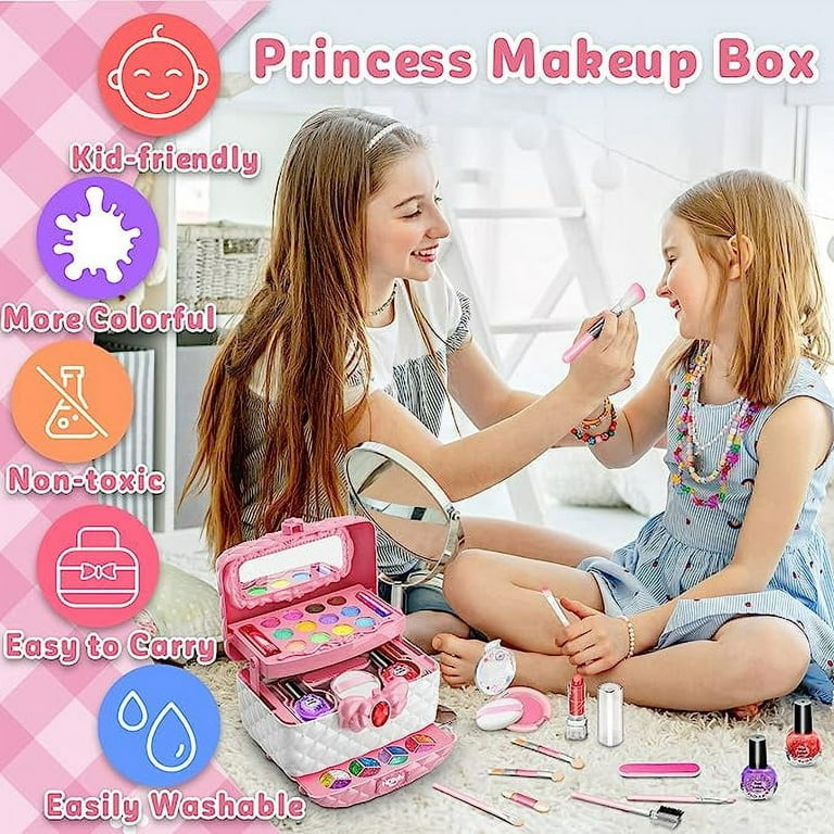 XTEILC 41 Pcs Kids Makeup Kit for Girl, Washable Girls Makeup Kit Toys for Kids with Real Cosmetic Case, Play Makeup Beauty Set, Make Up Birthday
