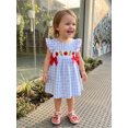 thumbnail image 6 of BemeyourBBs Toddler Baby Girls Back to School Dress Baby Girl Kindergarten Outfit Kids Summer Smocked Dress Fly Sleeve Crew Neck Apple Pencil Embroidery Gingham Plaid Dress, 6 of 9