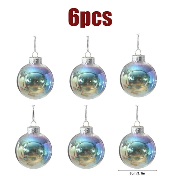 KOYPTL Iridescent Christmas Balls Ornaments Set,6pcs Clear Ornament Bubble Ball,Shatterproof Transparent Plastic Ornaments Decor Hanging For Christmastree Party Home Decor(3.1 Inch)