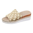 thumbnail image 1 of DAFEI Rope Trim Sandals with Woven Straps Platform Wedge Heel Rope Sole Boho Toe Ring Slip On Sandals for Summer, 1 of 7