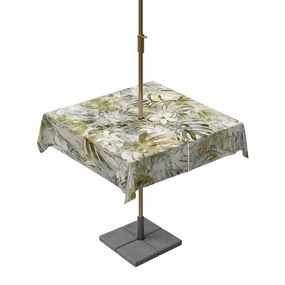 Outdoor Tablecloths with Umbrella Hole & Zipper, Tropical Leaf 54x54 Inch Square Tablecloths, Palm Leaves Plants Vintage Spring Green Waterproof Table Cloth, Patio/Pool/Picnic Table Covers