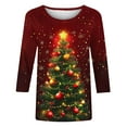 thumbnail image 5 of Feancey Merry Christmas Women's 3/4 Sleeve Tshirt Holiday Novelty Print Tunic Tops Dressy Casual Round Neck Loose Blouse Xmas Vacation Shirt Red XXL, 5 of 5
