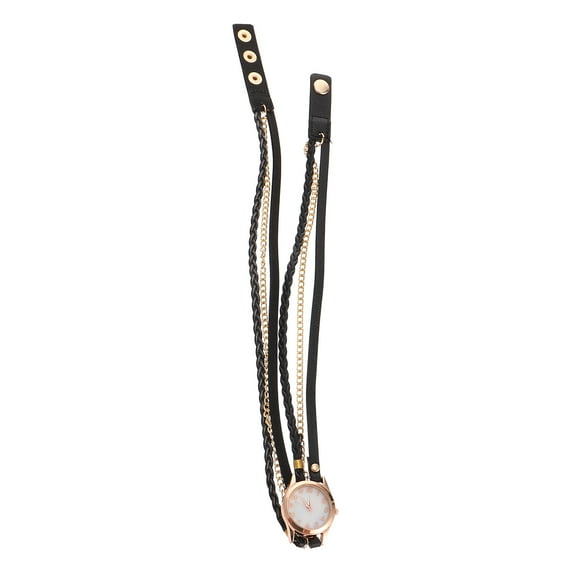 Masteelf Stylish Women Bracelet Watch with PU Leather Band Black Color Fashion Dial for All Occasions 0.35in